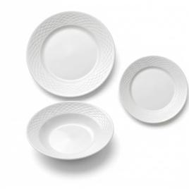 Aparelho de Jantar 12 Peças Opalino Branco Borda Martelada