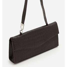 Bolsa Baguete Média em PU com Textura Croco Marrom