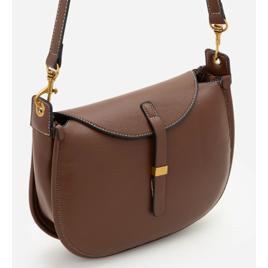 Bolsa Meia Lua Média em PU com Alça Transversal Marrom