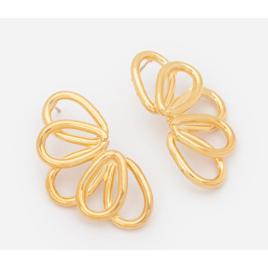 Brinco Médio Meia Flor em Metal com Formato Tubular Dourado