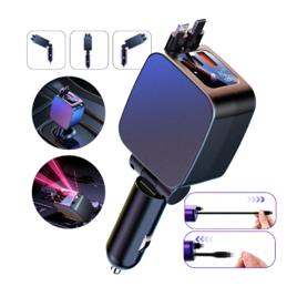 Carregador Veicular Usb Turbo 5 Em 1 Retrátil 135w Luz Estelar