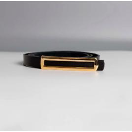 Cinto Fino Couro Feminino Fivela Retangulo Dourada