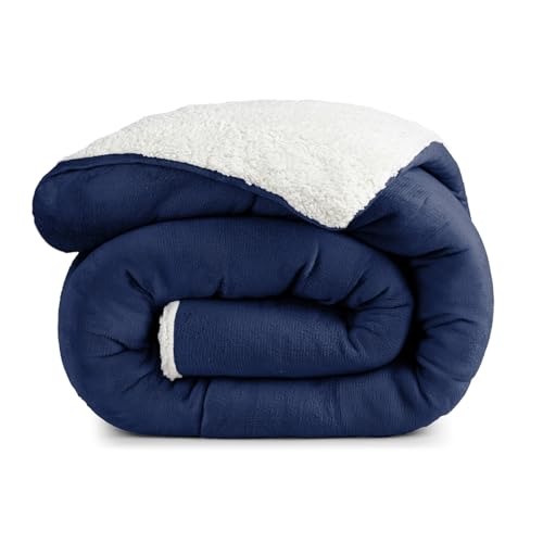 Coberdrom Edredom Solteiro Inverno Sherpa Dupla Face 2,40m x 1,60m, Macio Grosso Quentinho (Marinho)
