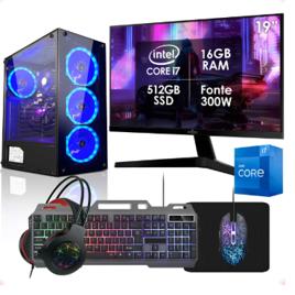 Computador Gamer Intel Core i7 16GB SSD 512GB Monitor 19" Kit Strong Tech