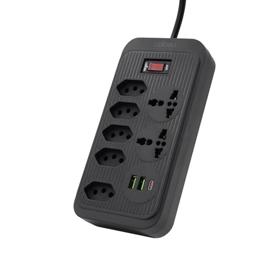 Filtro de Linha, 5 Tomadas, 2 Interfaces USB, 1 Porta USB Tipo-C, 2 Tomada Universal, Cabo de Alimentação de 1,9 metros (Preto)